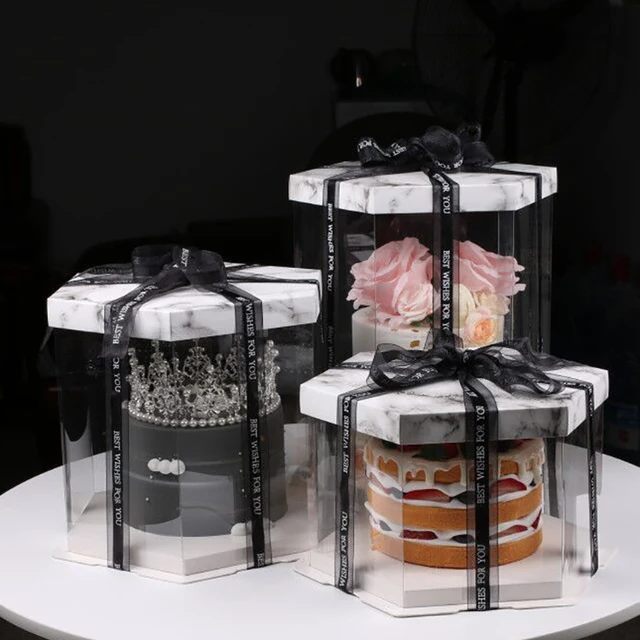 Eco-friendly Hexagon Tall Transparent PET Plastic wedding cake boxes