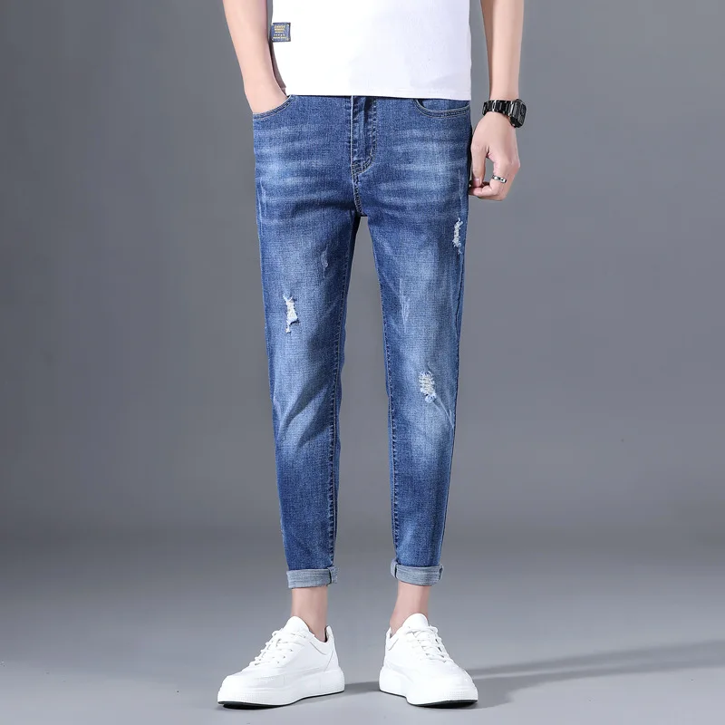 Nieuwe Mode Slim Fit Design Solide Slim Fit Gescheurde Denim Jeans Heren Jeans Casual Wear Beste Kwaliteit Jeans Broek voor Mannen