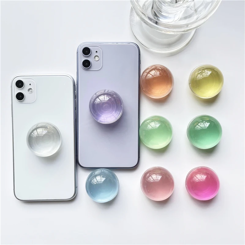 Factory Custom High Quality Crystal Transparent Phone Grip Wholesale Mobile Phone Holder Spherical Phone Socket Custom Logo