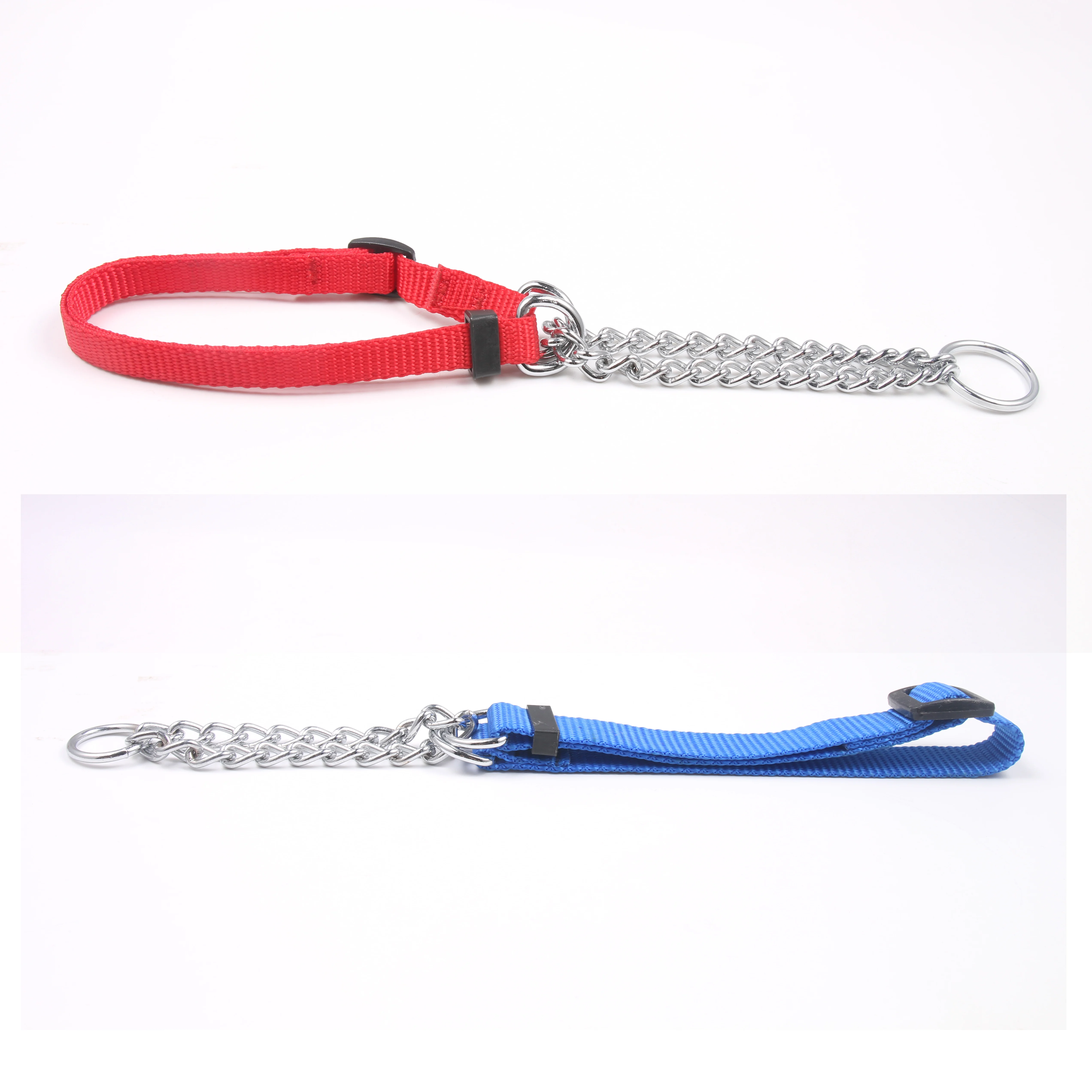 Low Price Adjustable Quick Release Simple Solid Scarf Half Chain Martingale Collars Iron Nylon Steel Chain Link
