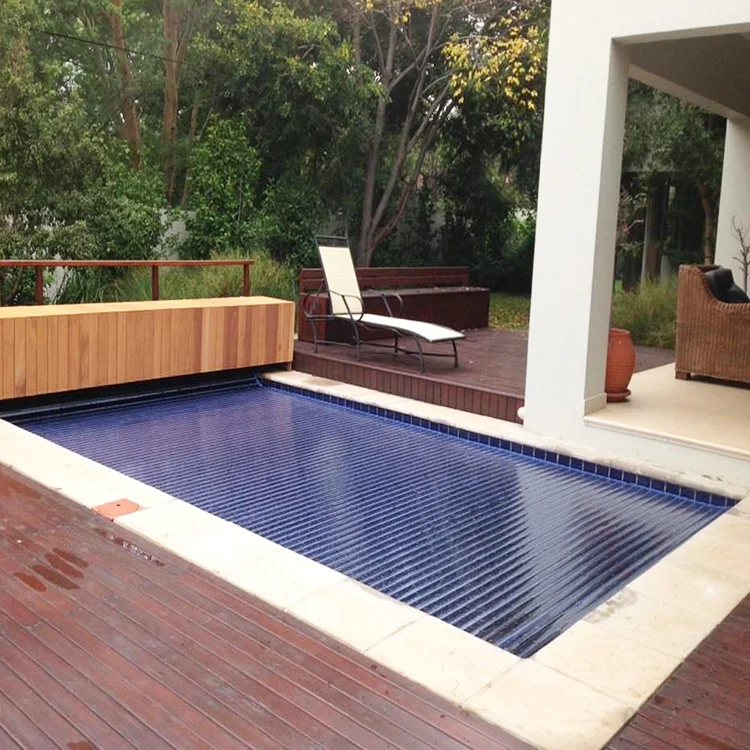 PC Electric Automatic Swimming Pool Cover Strip Safety Polycarbonate Folding Open Style 24V DC Plastic Material