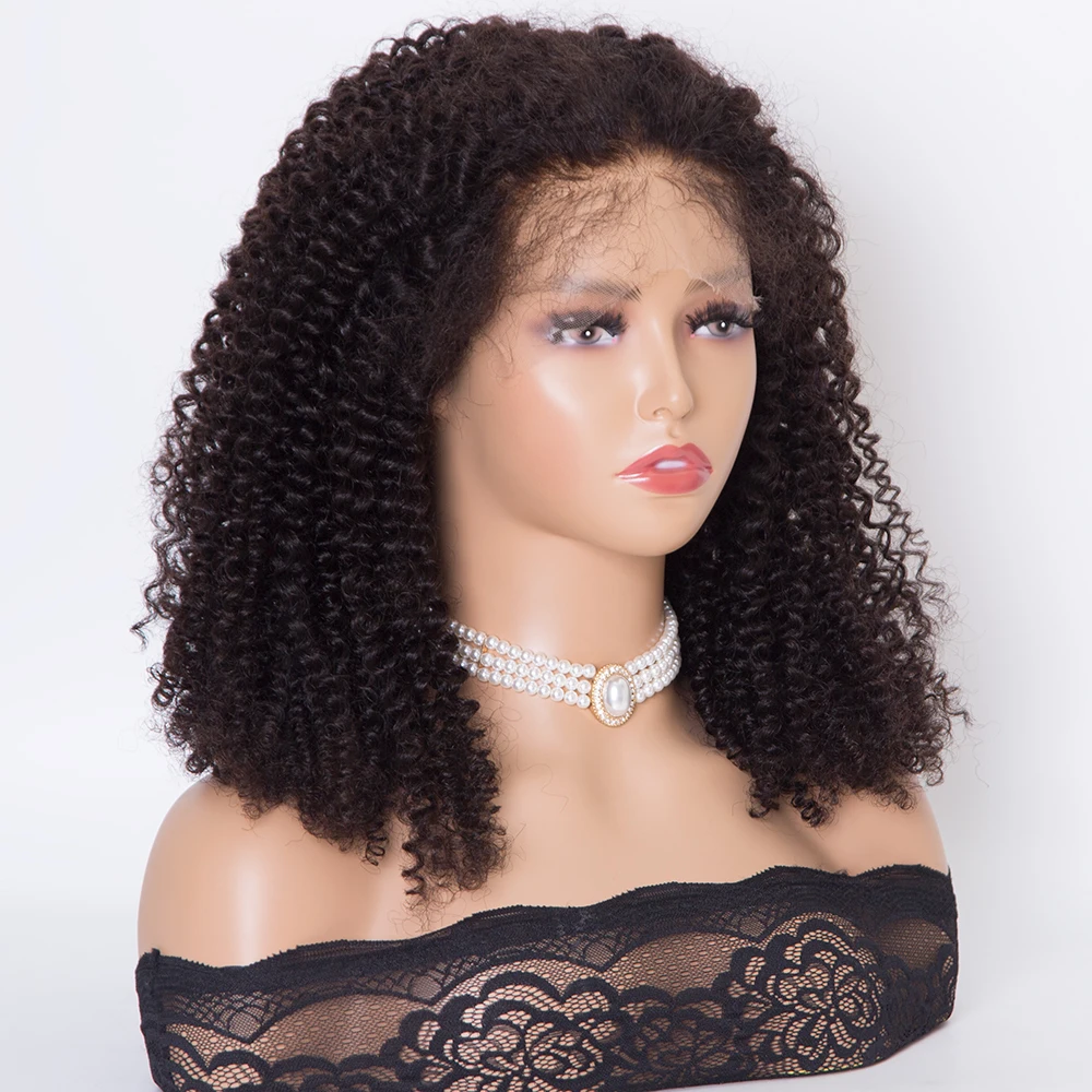 22 inch curly texture natural black color fully hand tied HD lace top wigs human hair