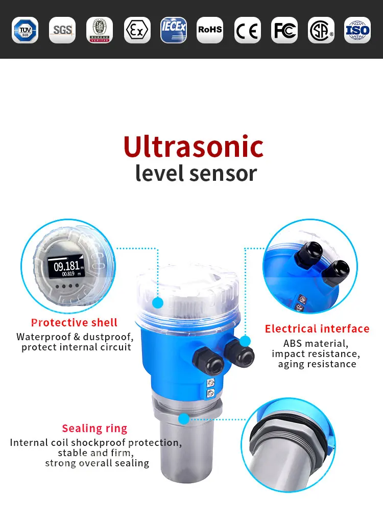 Rs485 4 20ma Hart Water Level Meter Ultrasonic Depth Measurement Meter Ultrasound Silo Tank 3643