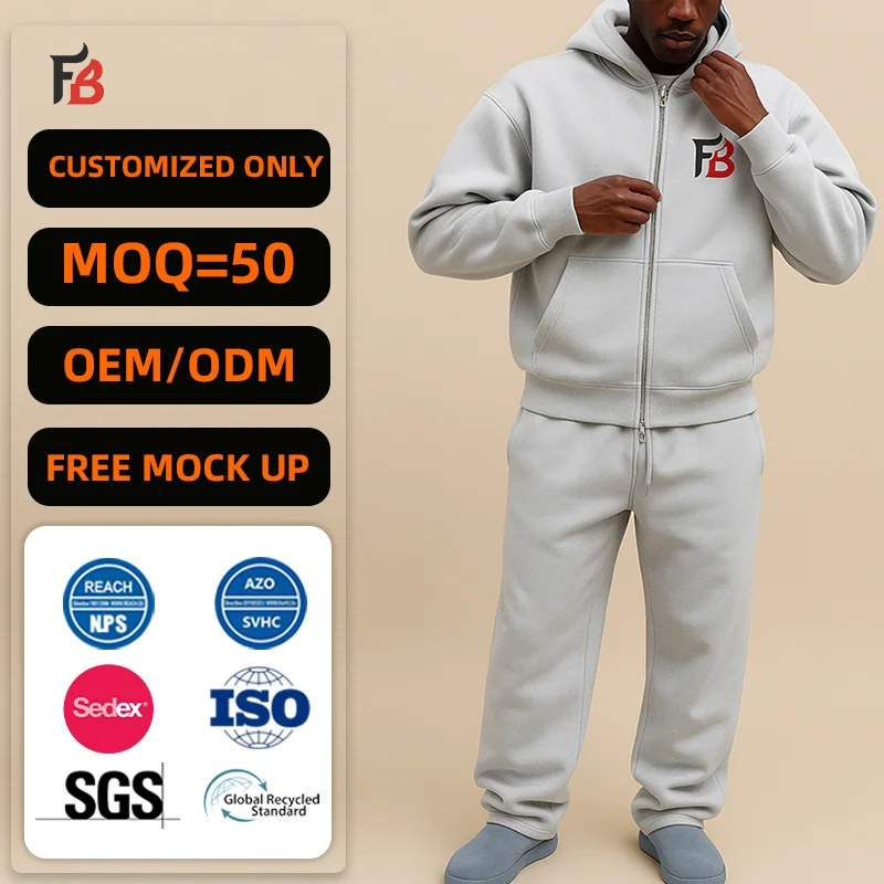 FB Sweatsuits Manufacturer Custom Heavyweight Zip up Hoodies and Sweatpants Sets for Men High Quality Cotton Mens Tracksuits