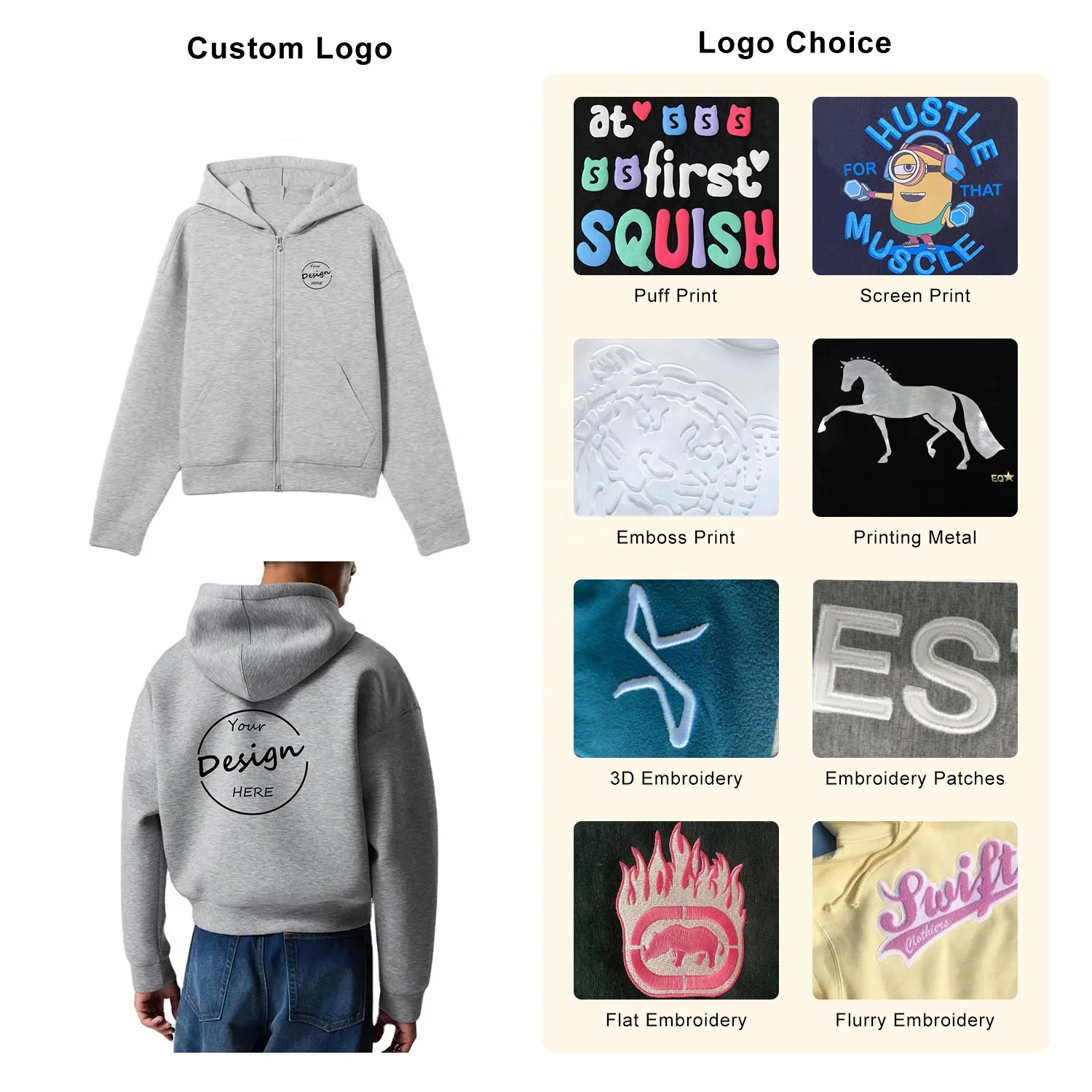 JL2425B Manufacturers 500GSM Drop Shoulder Cropped Boxy Cropped Hoodie Zip up Boxy Fit Gray Hoodie Men