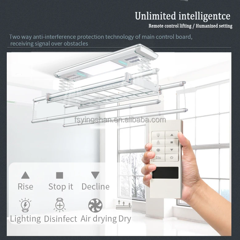 Electric Ceiling-Mounted Clothes Drying Rack with Fan Indoor/Outdoor Balcony Laundry Hanger for Towels & Clothing