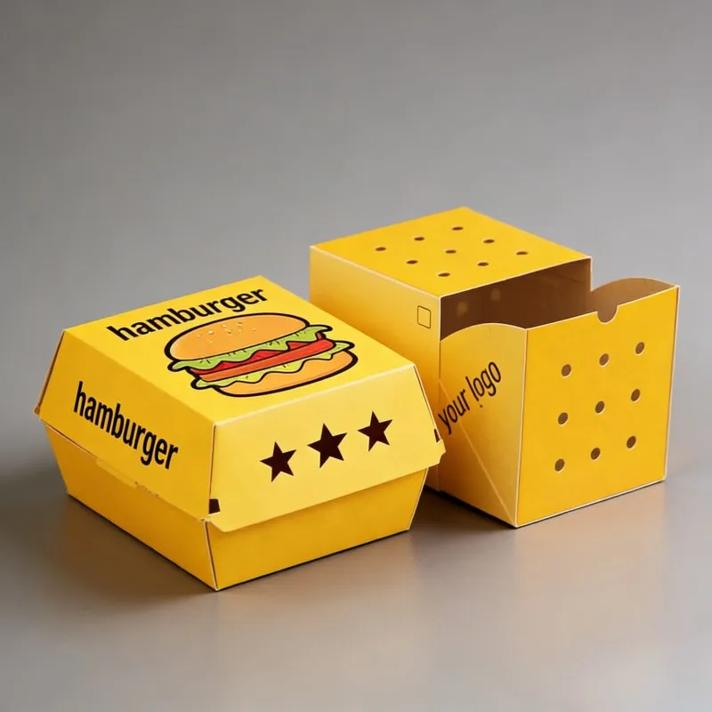 হোলসেল খাদ্য মানের, একবার ব্যবহারযোগ্য, পুনর্ব্যবহারযোগ্য, কাস্টমাইজড কাগজের বক্স, হ্যামবার্গার, ফাস্ট ফুড, চিকেন নাগেট এবং স্ন্যাক প্যাকেজিং বক্স