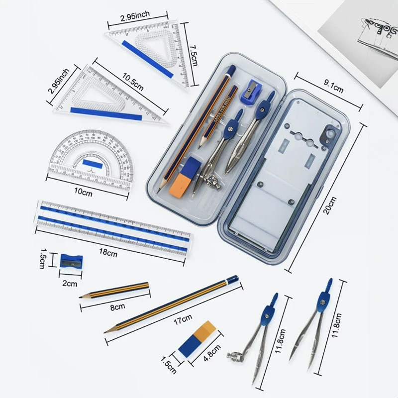 Creative Multifunction Clock Maths Function Calculator Ruler Protractor High Quality 2in1 Calculator with Giometric Set