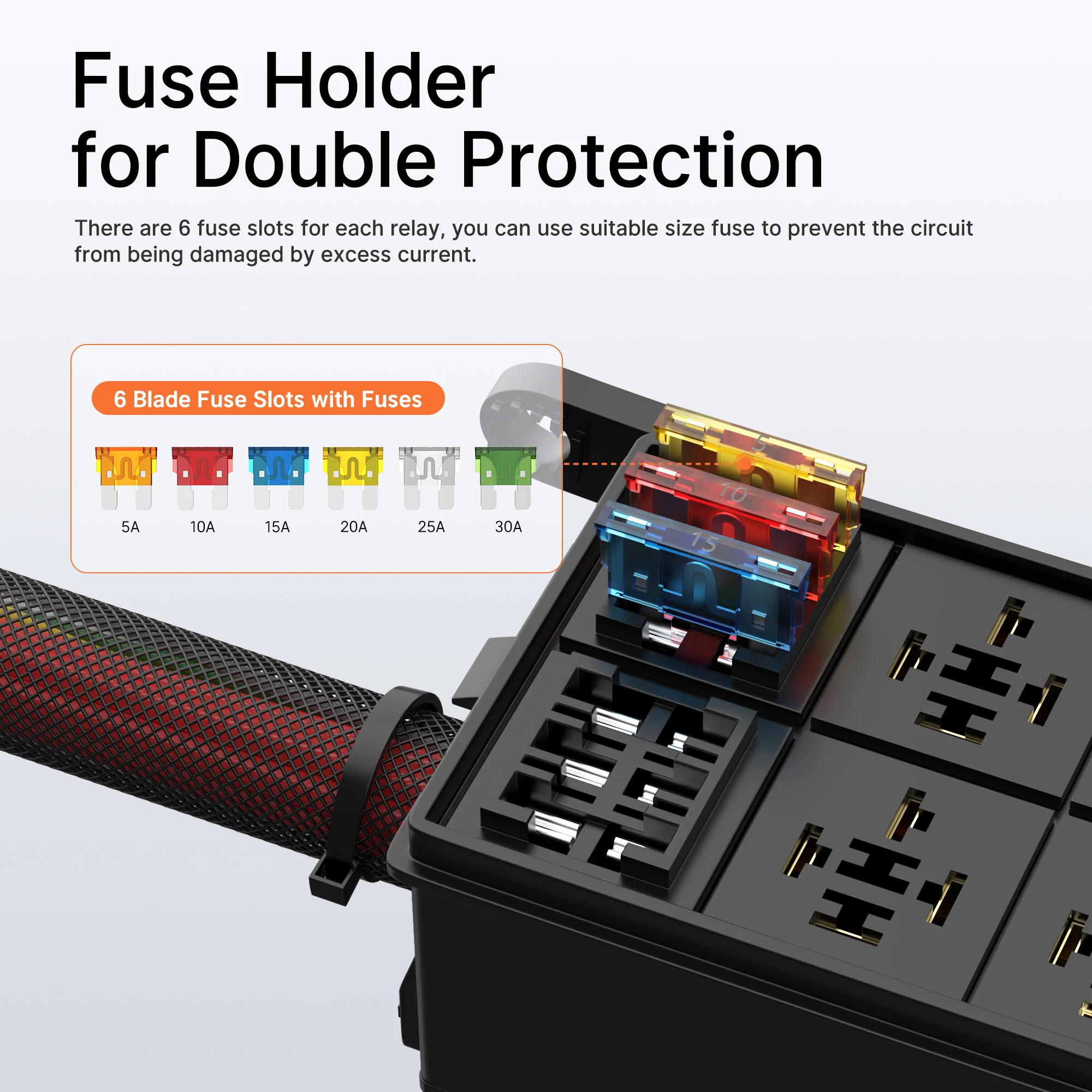 DaierTek4ピンリレーソケット配線済みヒューズリレーボックス6ウェイ