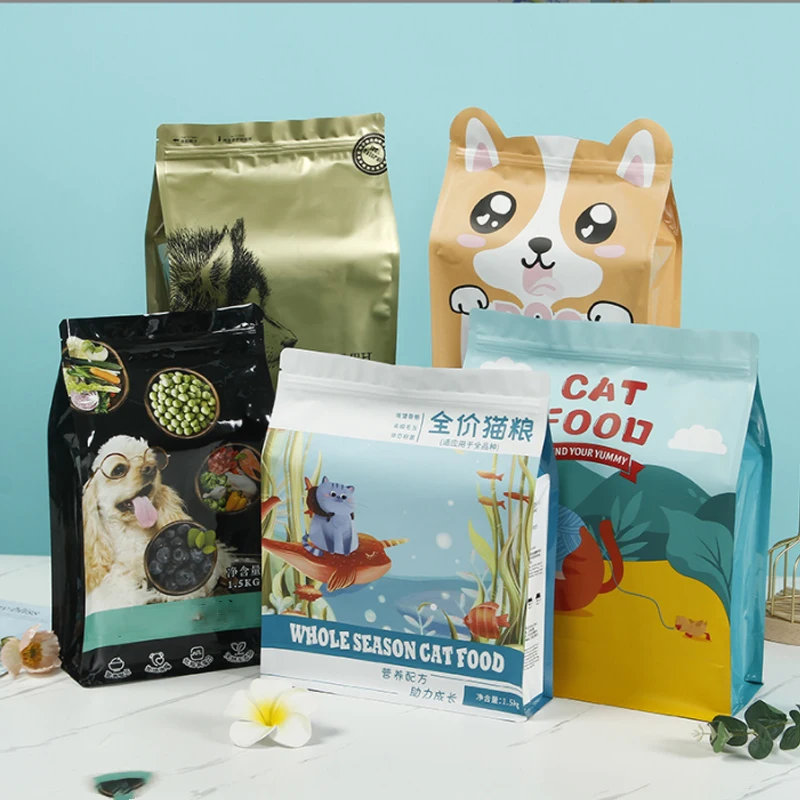 Custom Plastic Pet Food Bag Packaging Stand Up Pouch Flat Bottom Zip