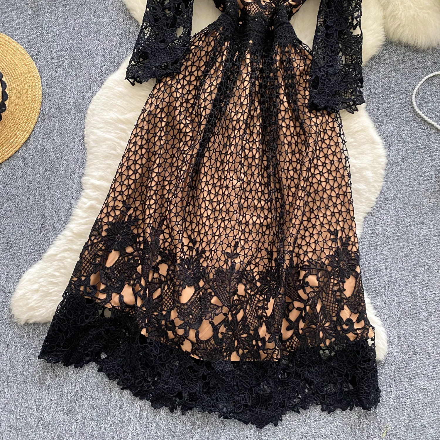 Elegant Dresses Long Sleeve Lace Dress - Women'S Sophisticated Crochet  Hollow Out Formal Evening Gown Casual Dresses
