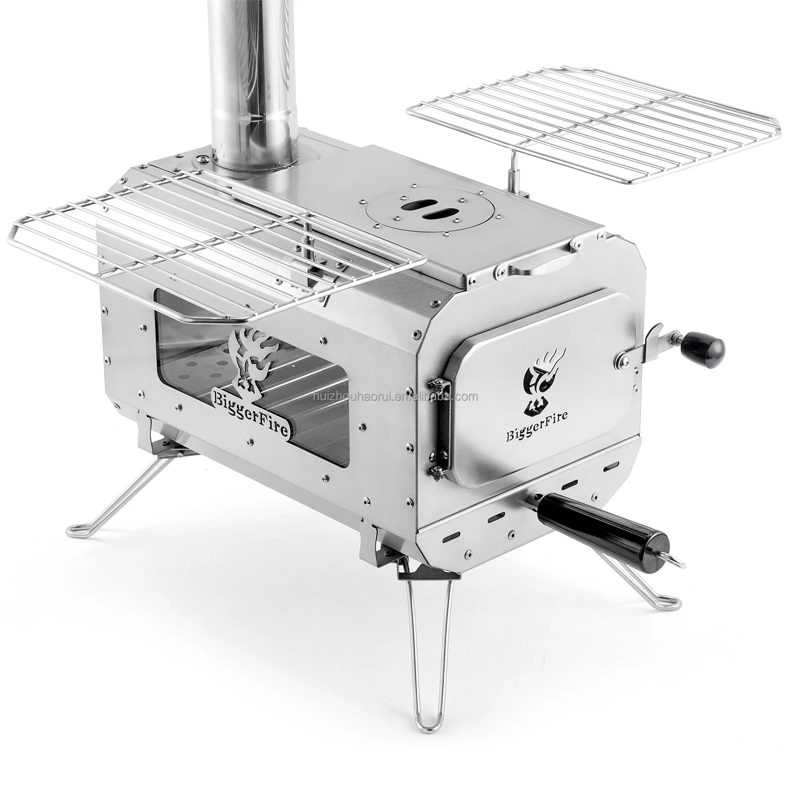 Fornello A Legna Pieghevole Da Campeggio Con Finestra Visibile E 5 Camini – Stufa Portatile Per Tenda, Cucina E Barbecue, Nero