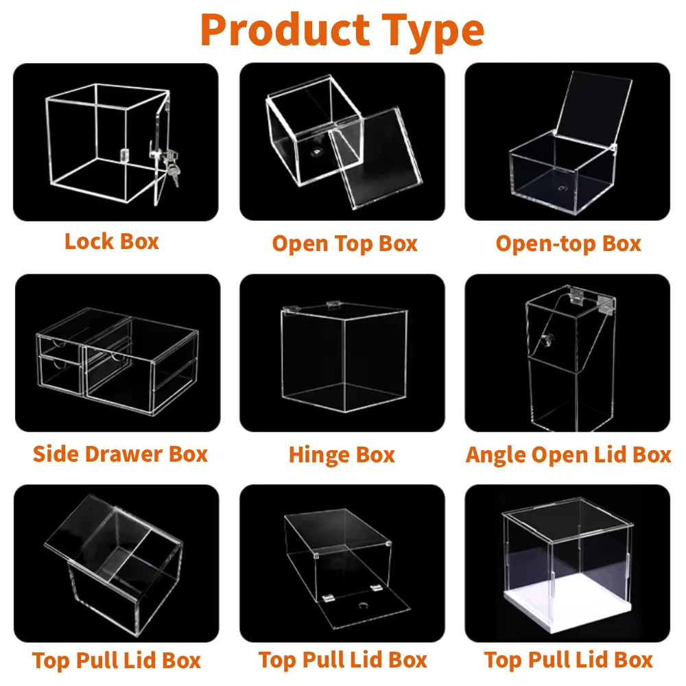 Custom Luxury Polish Transparent Acrylic Watch Display Box Premium Square Hinge Mens Watch Storage Holder Boxes & Cases with Lid
