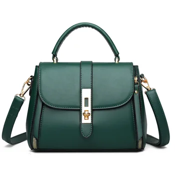 2023 Vintage Classic Green Handbag Pure Color Elegant Lady Soft Leather Tote Bags Women's Fashion Shoulder Hand Bag