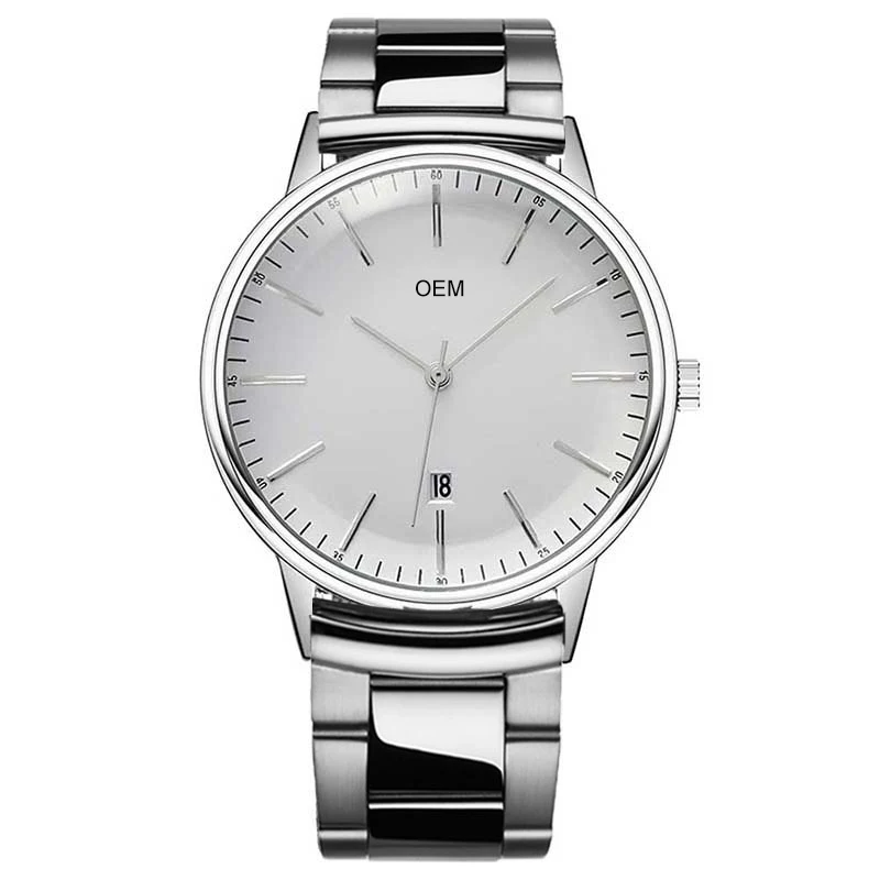 OEM Custom Logo Simple Design Watch Silver Stainless Steel Men Wrist Watch Minimalist Watch