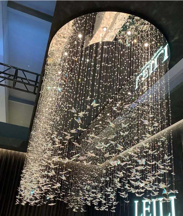 ECOJAS Modern Butterfly Chandelier Pendant Lights E26 LED Black Adjustable Height Luxury Crystal Home Decor Bedroom Sofa