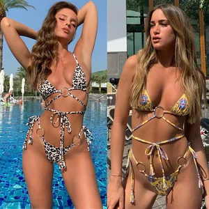 2026 New Fashionable Floral Print Bikini O-ring Leopard Print Women's Swimsuit Sexy Breathable Eco-Friendly Front Logo Beach