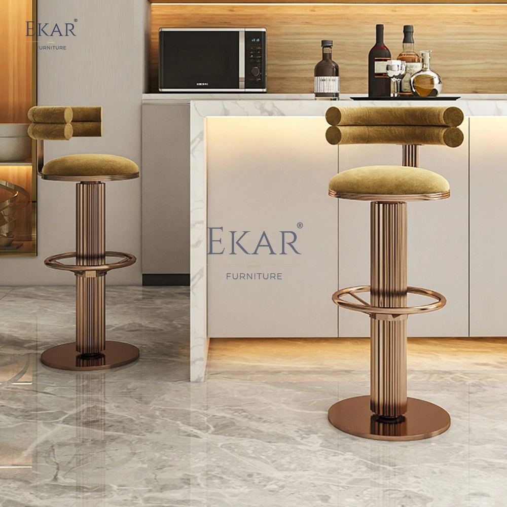 Modern Luxury Crystal Steel Bar Stool Marble Wood Stone-for Kitchen Dining Living Room Hotel Home Bar Restaurant Furniture Use factory