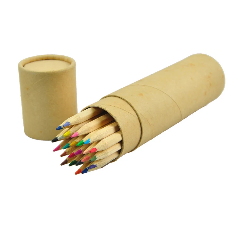 Wholesale Wood Colored Pencil Drum Set in Paper Tube for Kids Portable