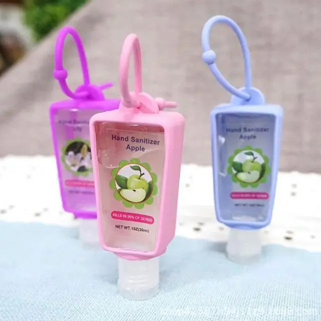 Children 30ml Small Hand Sanitisers Logo Clip Key Ring 50ml Keychain Bottle with Silicone Holder