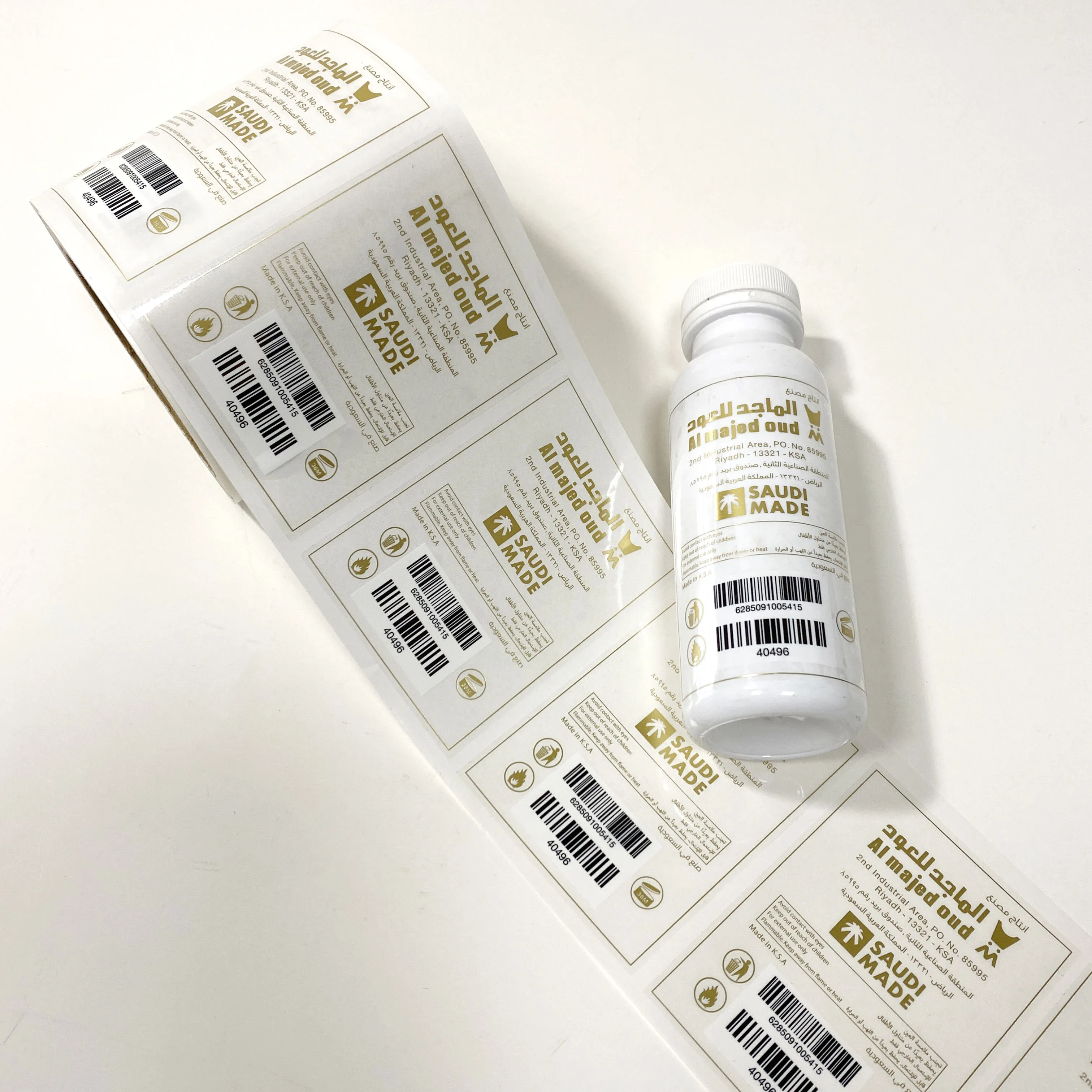 Self Adhesive Roll Sticker Customized Printing Clear Gold Foil Stickers Vinyl logo Roll Sticker Label