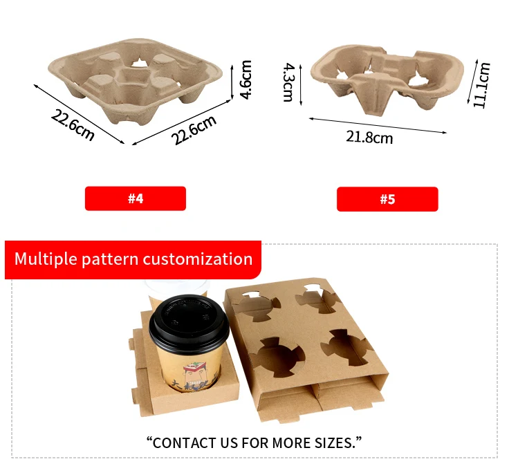 product custom eco friendly disposable cardboard coffee tea cup holder tray recyclable takeaway double wall utility carrier handle-7