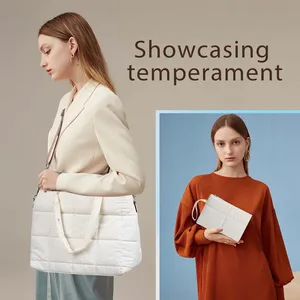 Custom Carryall Shopping Puffy Polyester Water Resistant Side Laptop Bag Quilted Shoulder Handbag Puffer Bags Tote Women Summer