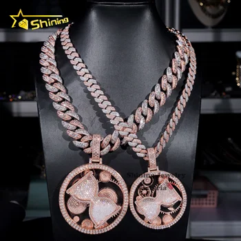 Custom Made Luxury Jewelry Hip Hop Spinning Pendant Iced Out 925 Sterling Silver VVS1 Real Moissanite Custom Hourglass Pendant