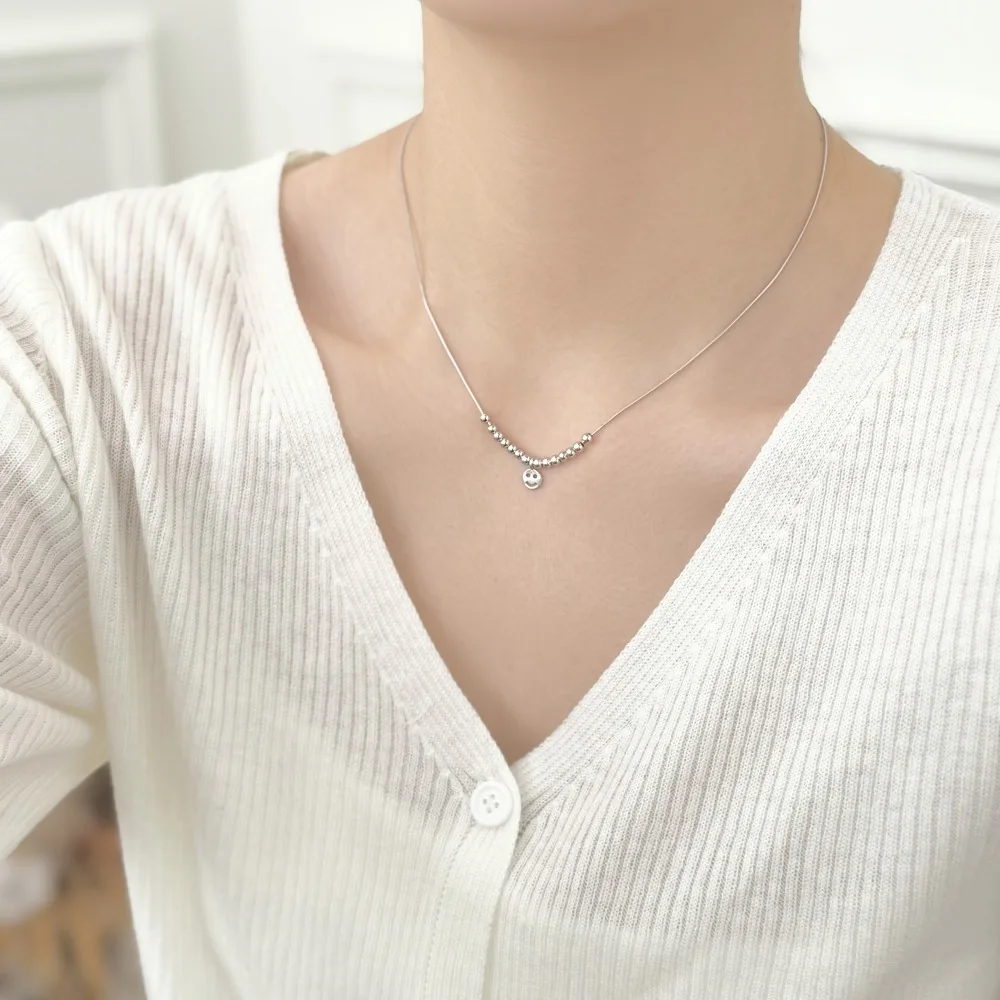 KAKODIY exquisite jewelry rhodium plated sterling silver chain bead face smile pendant necklace gift daily wear for women detail 4