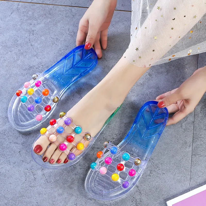 Горячая Распродажа тапочки-желе для детей и мам летние пляжные красивые тапочки с хрустальным помпоном детские сандалии фабрика обуви