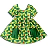 Cartoon Clover Grid Print Short Sleeve Pocket Twirl Dress