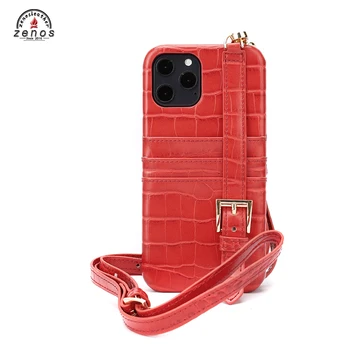 ZENOS Holiday Gift Leather Strap with Handle Pu Leather Colorful Crocodile Pattern Case For Iphone 12/12 Pro Max
