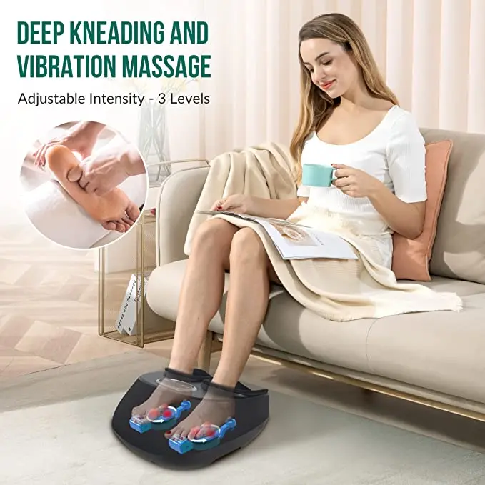 2022 Mini Electric Vital Care Air Bag Foot Massager New Deep Kneading Air Compression Heat Therapy Rolling Battery Operated