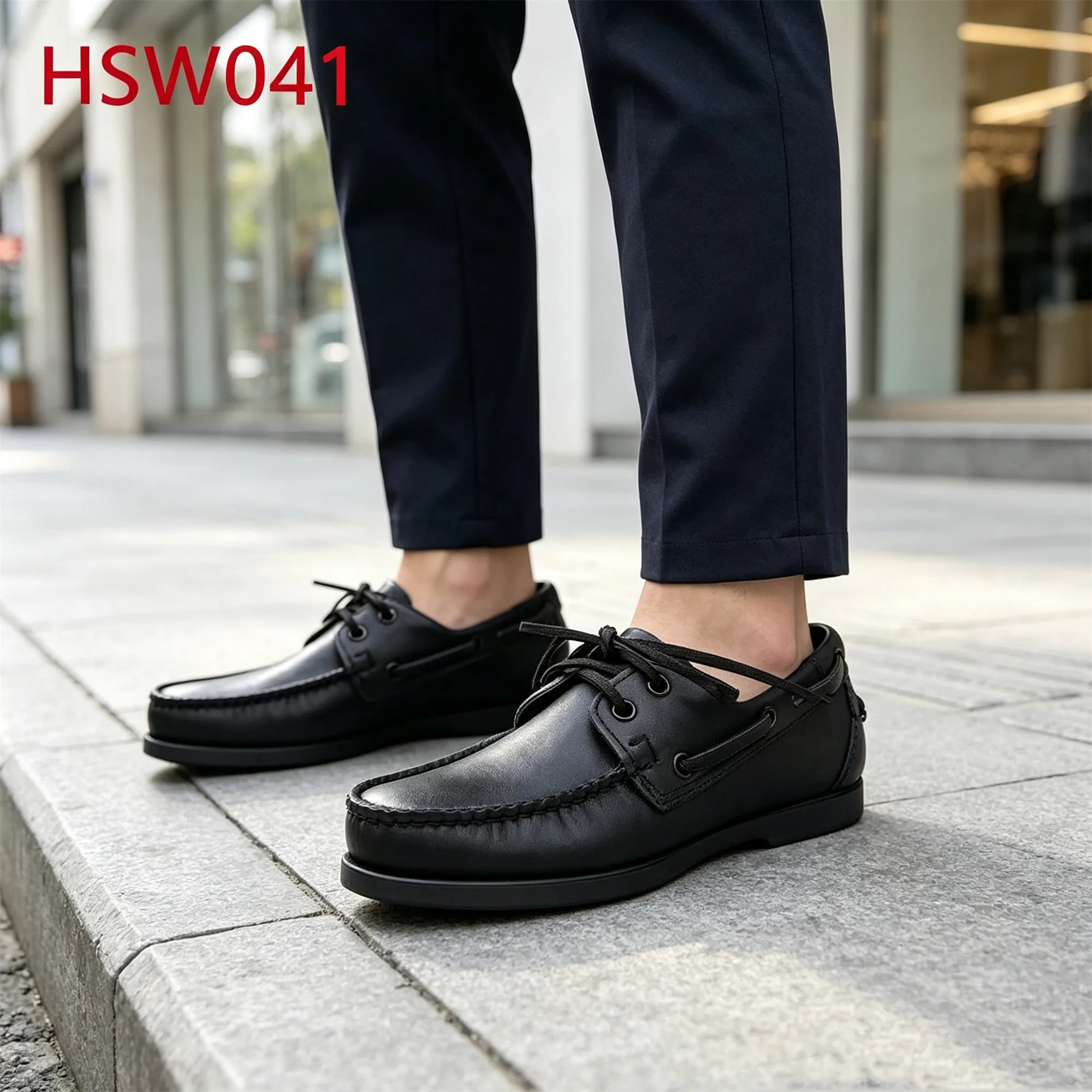 ZYF,Outdoor Leisure Not Grind Foot Hua Singh Boat Shoes for Kids Lace up Style Full Natural Cow Leather Black Loafer ShoesHSW041