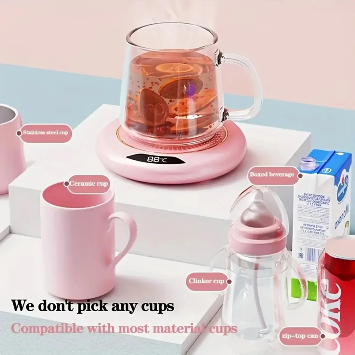 USB Intelligent Constant Temperature Coaster 3 Temperature Setting Milk Tea Water Heating Pad Cup Heater for Tea Water Office