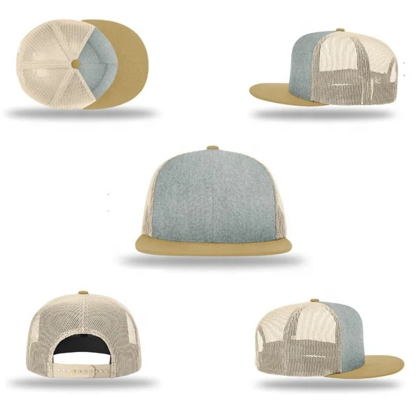 Nice Quality Blank Mesh 6 Panel Cotton Flat Brim Custom Patch Logo Trucker Cap Snapback Baseball Sports Hat Two Tone
