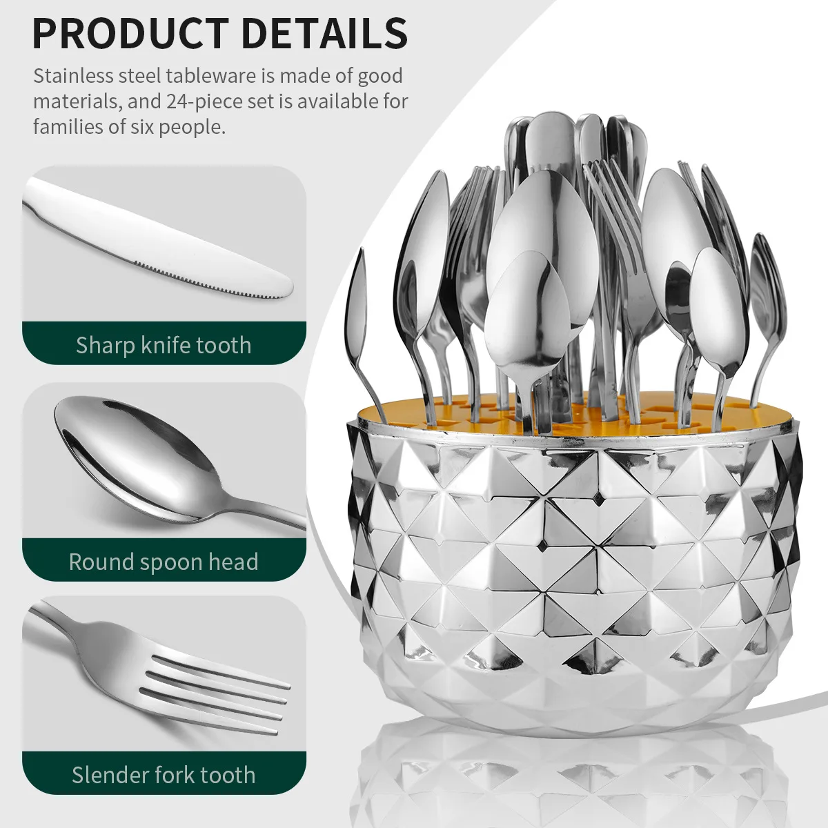 Source Factory High-end New Hot Pineapple ABS Shell Mood Egg Stainless Steel Tableware 24 Sets Western Knife Fork and Spoon Set