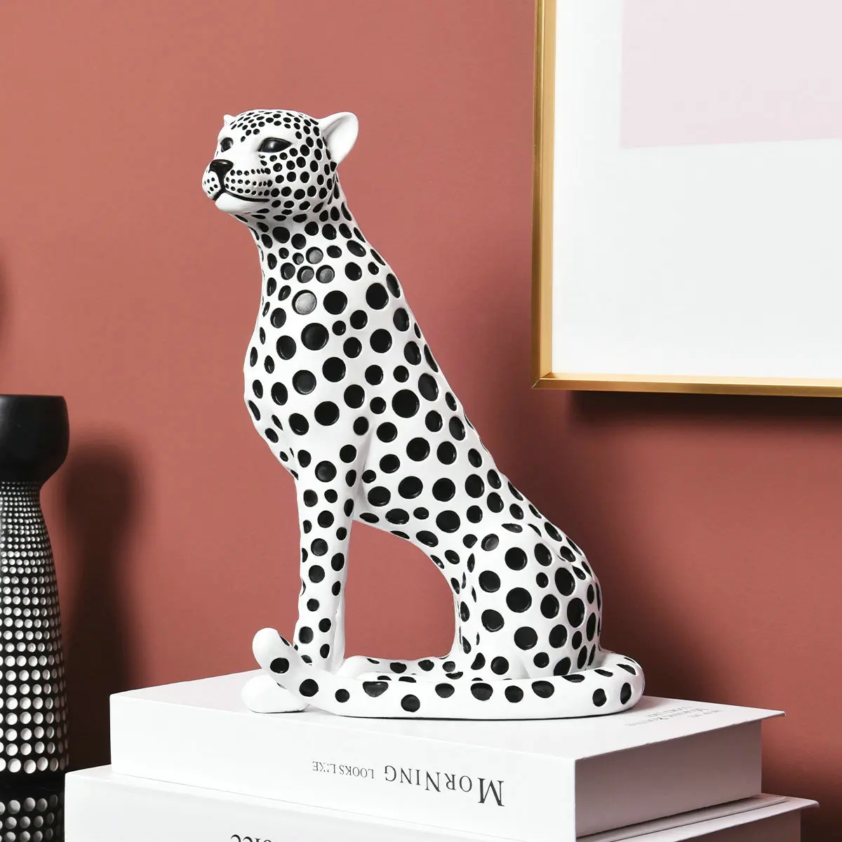 quoowiit modern spotted panther resin leopard