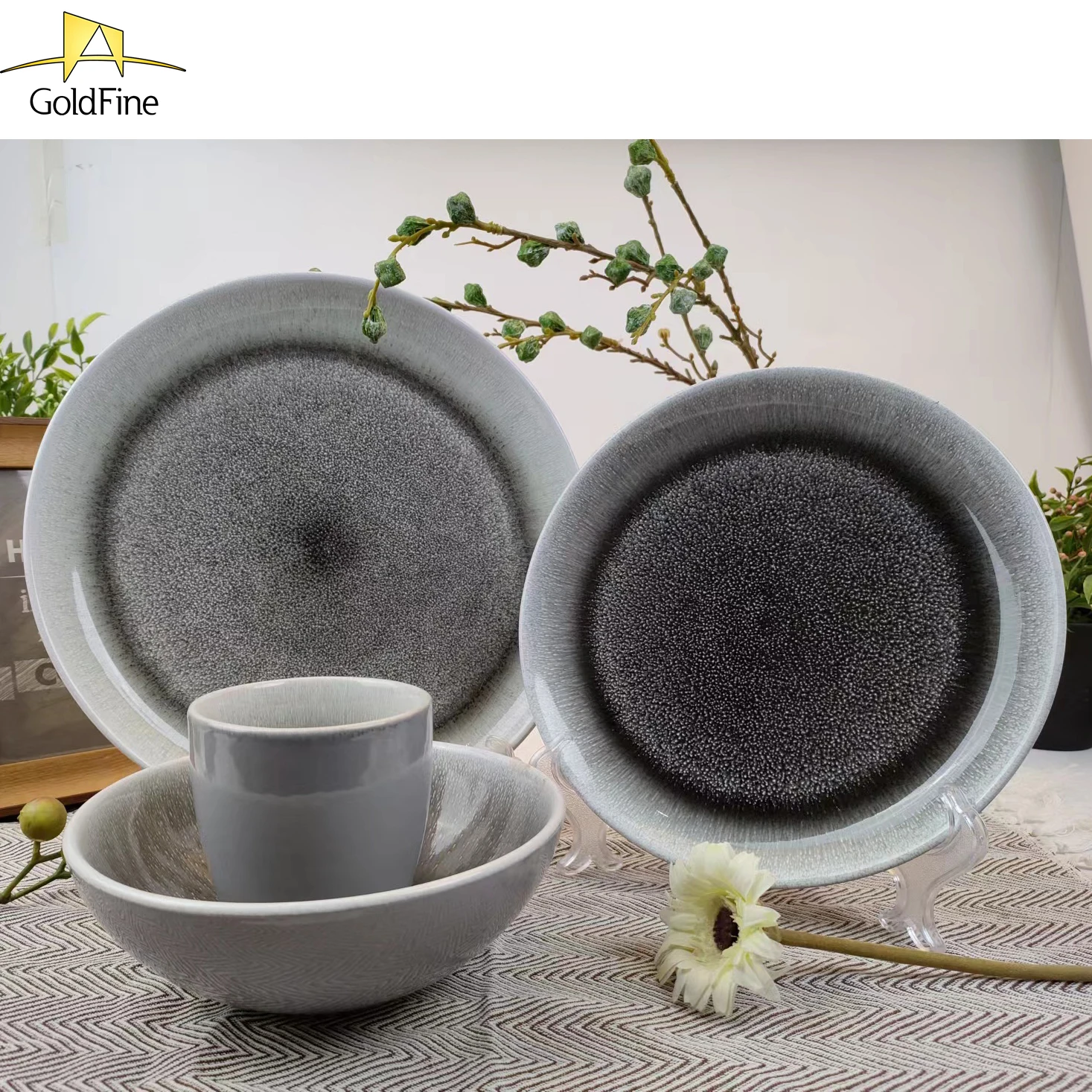 Crockery Kitchenware Porcelain Tableware New Style Ceramic Stoneware Dinnerware Sets with Reactive Glaze