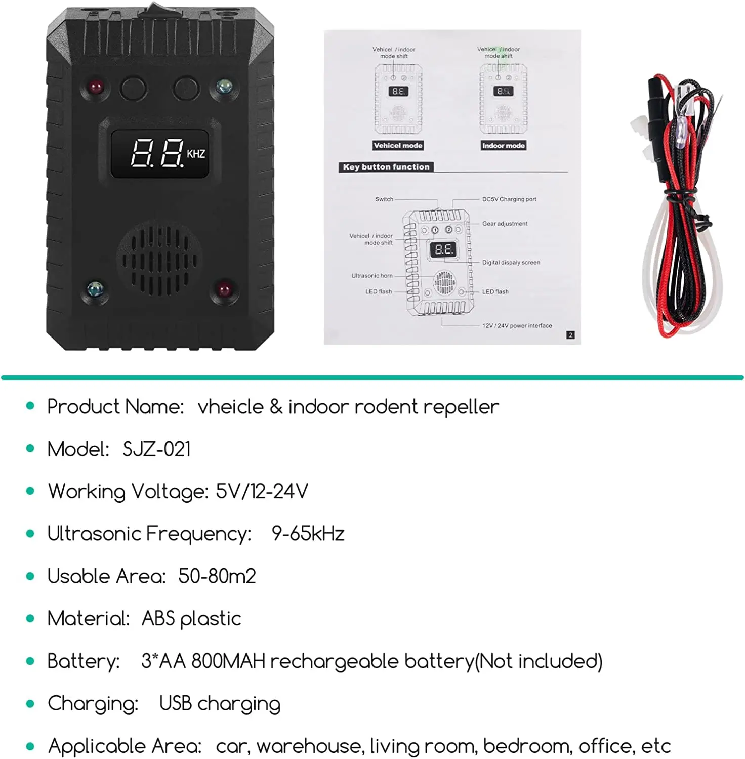 SJZ Auto Ultrasound Vehicle Car Rodent Repeller Deterrent With Vibration Sensor Detection Electronic Ultrasonic Marten Deterrent details