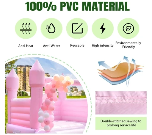 Castelo inflável rosa em PVC para festas ao ar livre, ideal para adultos e crianças. Perfeito para festas, casamentos e decorações._voghion.com