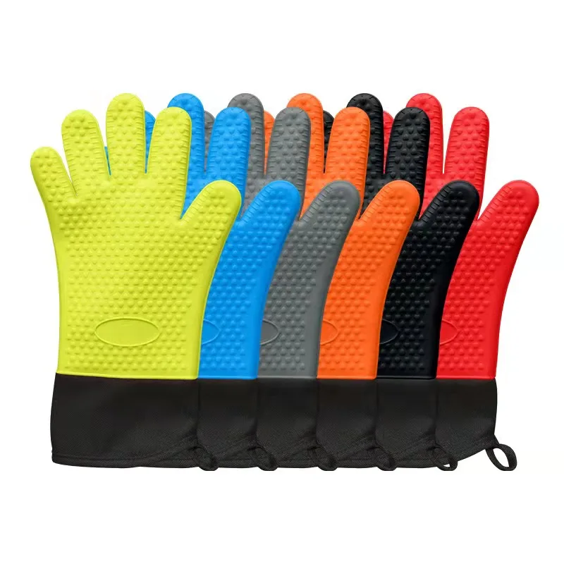Custom Wholesale Silicone Heat-Resistant Gloves Cooking BBQ Cotton Kitchen Microwave Mittens Oven Glove Heat Resistant Gloves supplier