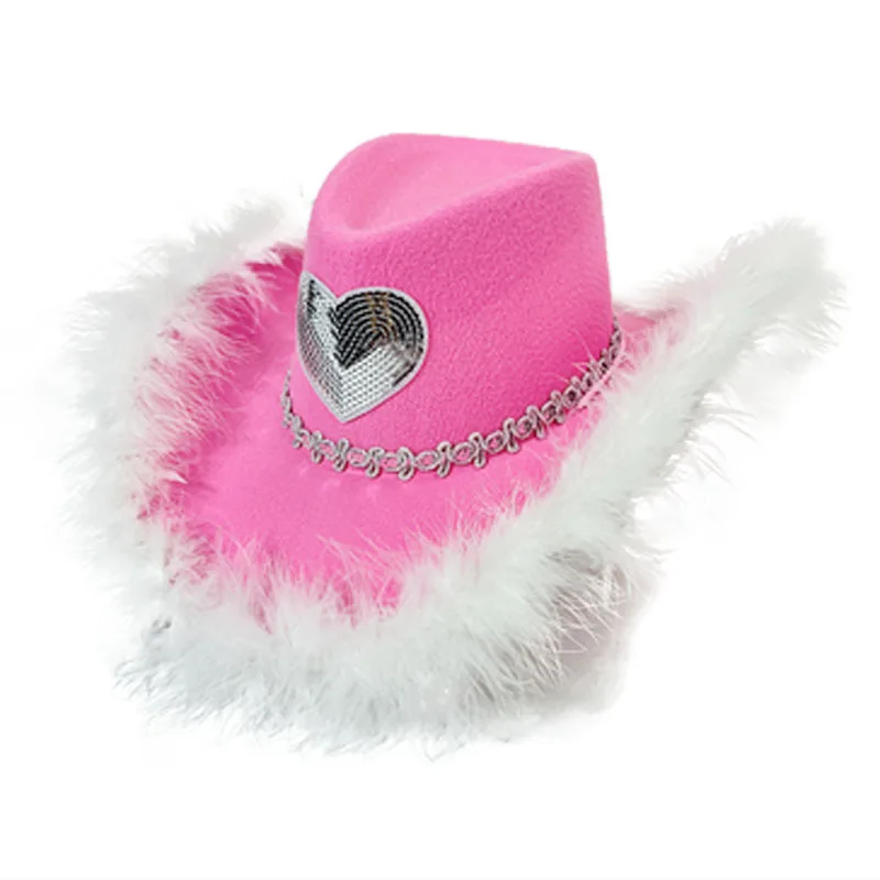 Nuovo cappello da Cowboy occidentale dai capelli rosa di san valentino con i capelli rosa cappello da Cowboy carnevalesco cappello a forma di amore
