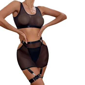 Four-Piece Women's Sexy Mesh Lingerie Set See-Through Seductive Clothing Special Muxi Wholesale Supply
