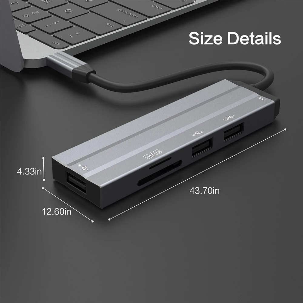 
 6 в 1 Многофункциональный usb-кабель для передачи данных Док-станция USB C USB концентратор с SD устройство для считывания с tf-карт 3 * USB-A PD зарядная станция для Macbook Air, iPad и Тип C ноутбук с ОС Windows  