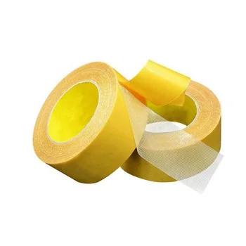 Double Sided Fiber Mesh Adhesive Synthetic Rubber Transparent Weave Cross Filament Tape Yellow Release Paper
