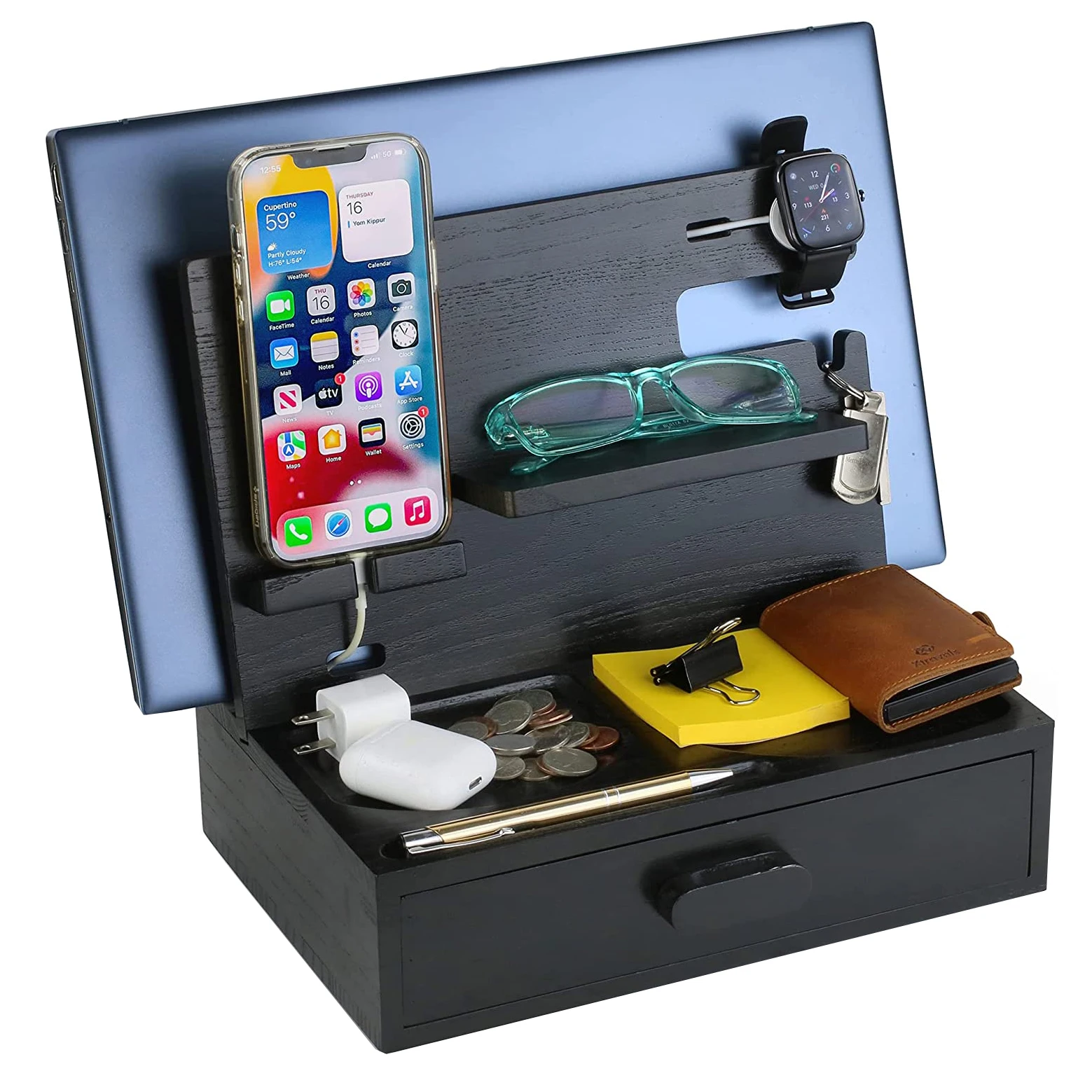 Мужская и женская деревянная док-станция для телефона с ящиком тумбочка органайзер станция зарядки Настольный Органайзер