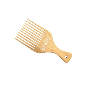 Free Custom LOGO Wholesale Wooden Hair Pick Comb Afro Beech Wooden Pick Comb For Men
