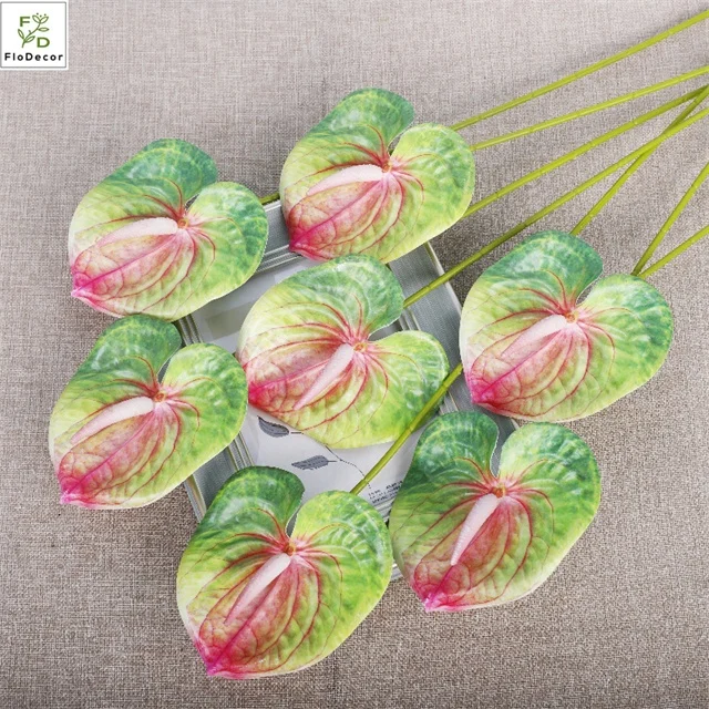 Wholesale Artificial Plastic Anthurium Flowers Real Touch Plant for Home Wedding Party Decoration Table Centers Piece