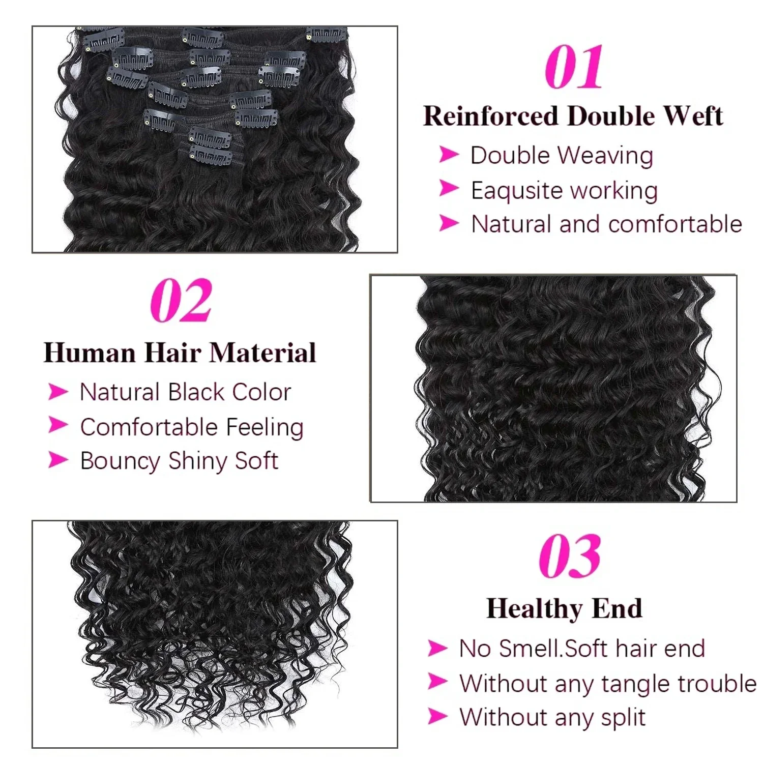 Brazilian Deep Wave Clip-in Human Hair Extensions Natural Remy_voghion.com